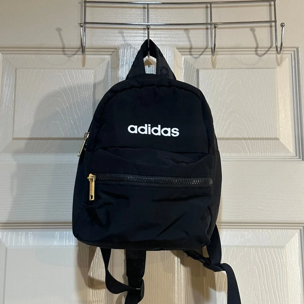 Adidas Linear Mini Backpack Black Gold Hardware Small Travel Bag - Picture 1 of 10